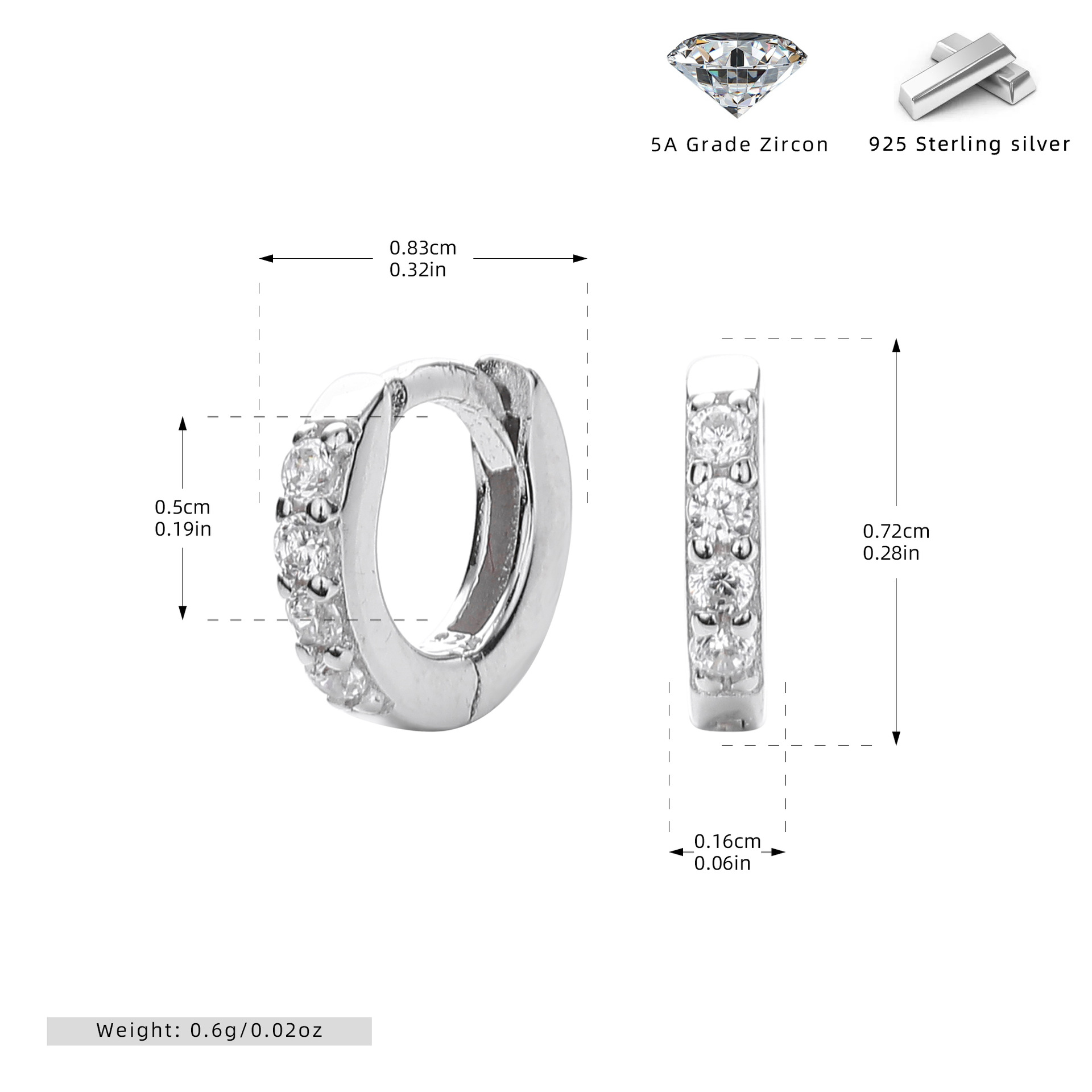 925 Sterling Silver Multi Size Zircon Hoop Earring Set