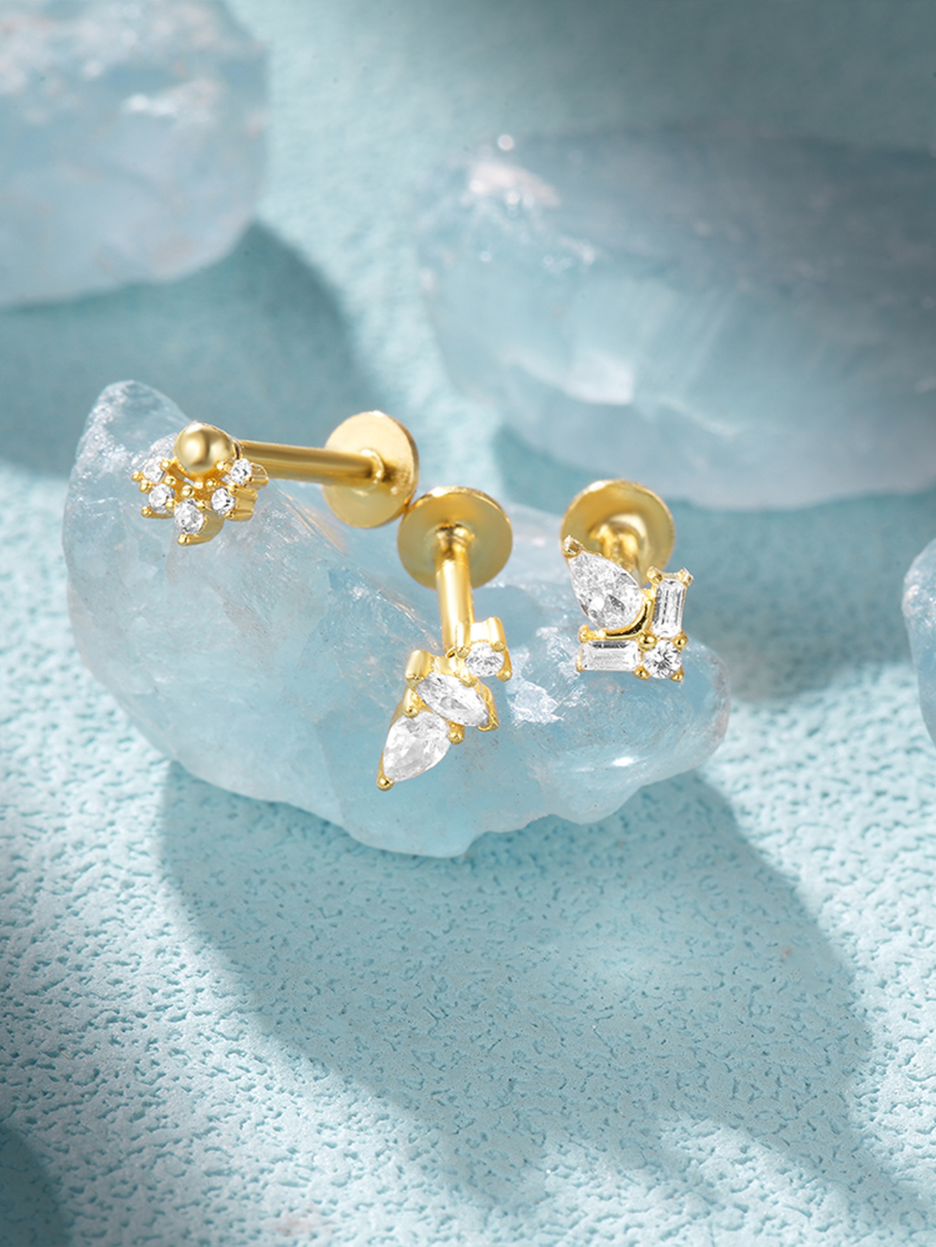 925 Everyday Matching Zircon Tassel Geometric 16g Pierced Thread Ear Cartilage Stud Earring