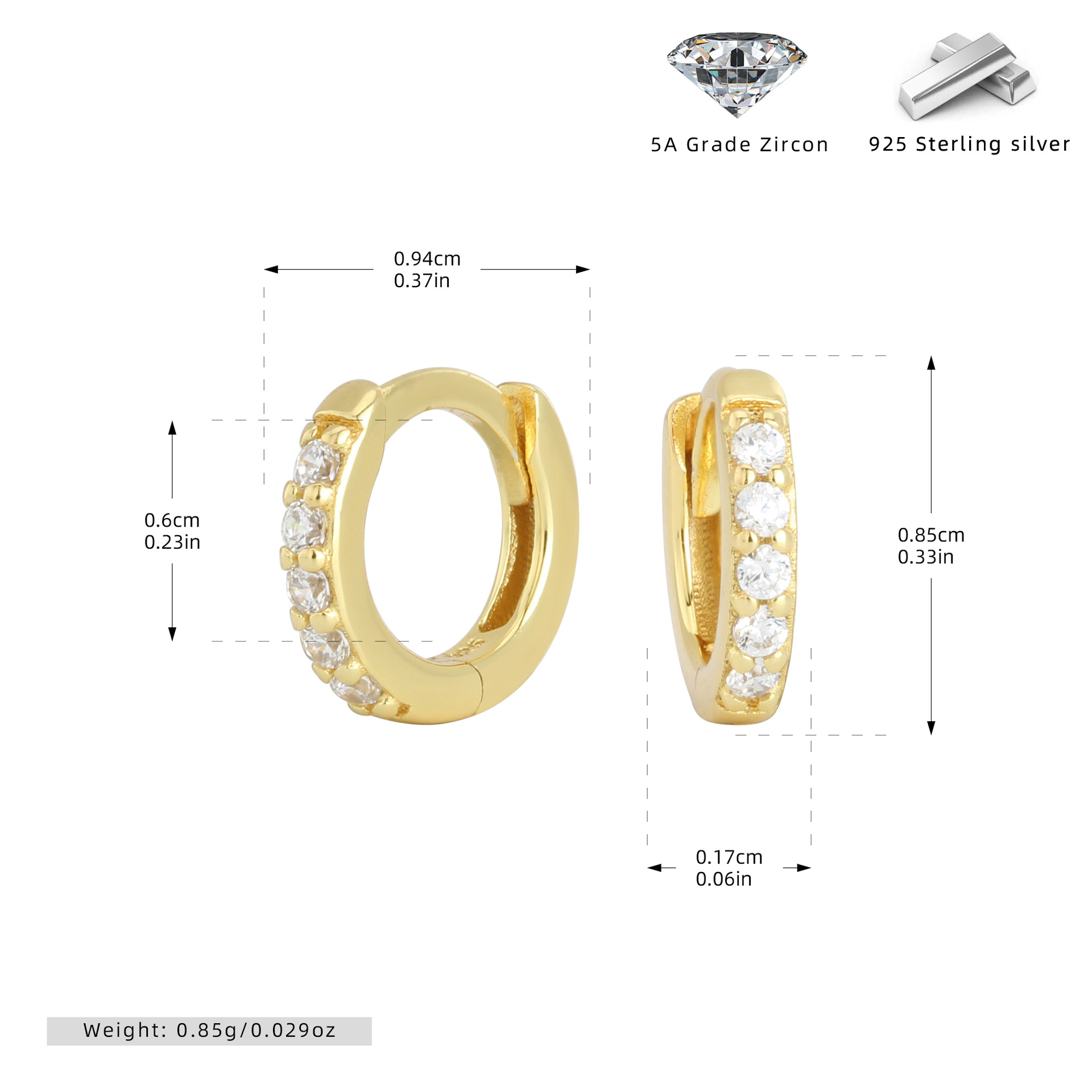 925 Sterling Silver Multi Size Zircon Hoop Earring Set