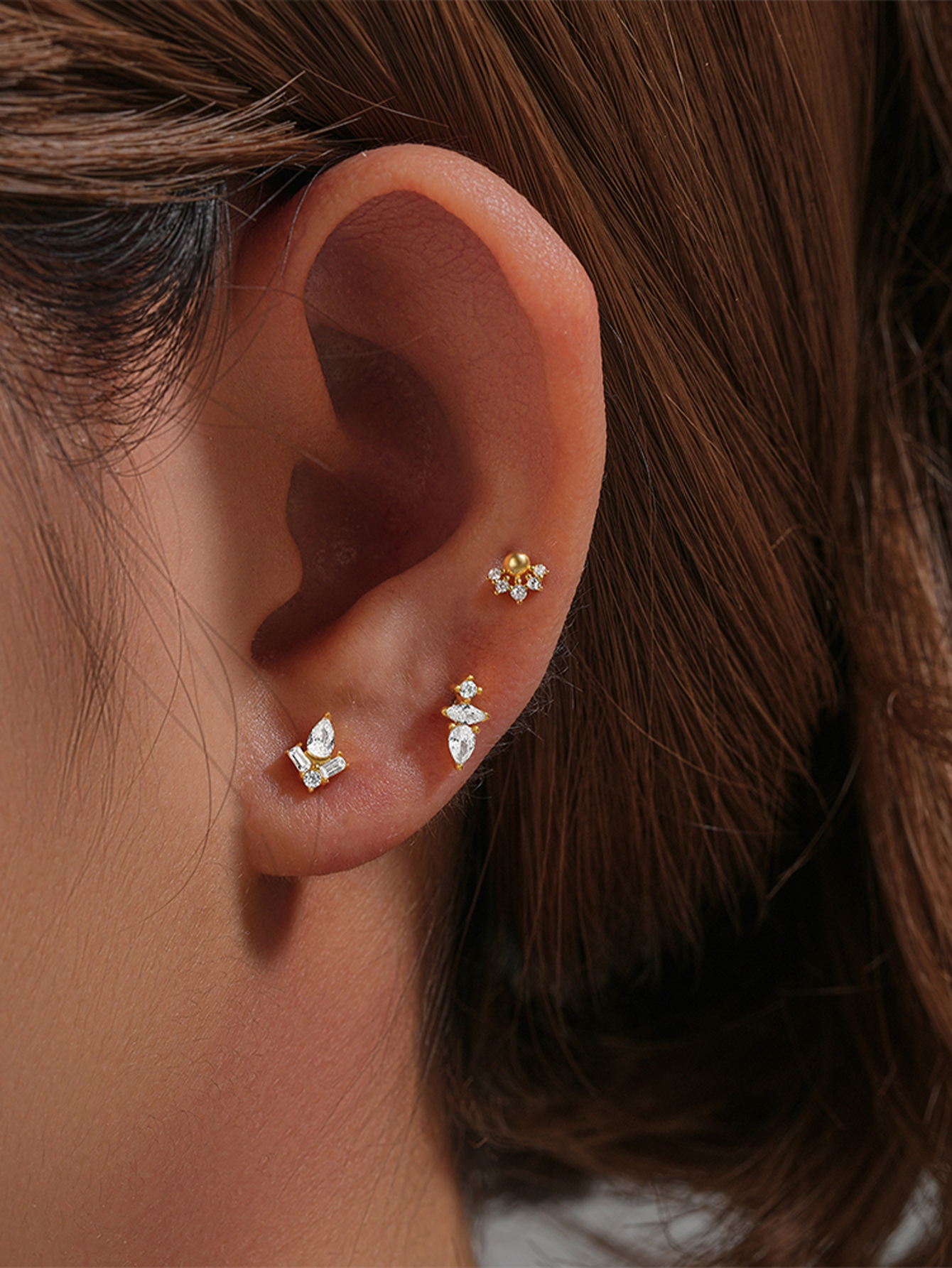 925 Everyday Matching Zircon Tassel Geometric 16g Pierced Thread Ear Cartilage Stud Earring