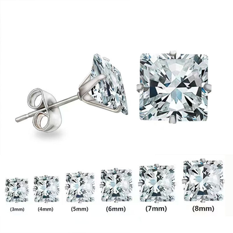 Titanium Square Zirconia Stud Earrings
