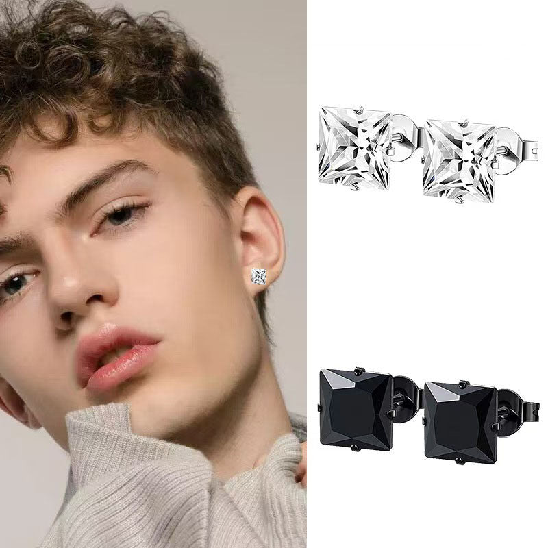 Titanium Square Zirconia Stud Earrings