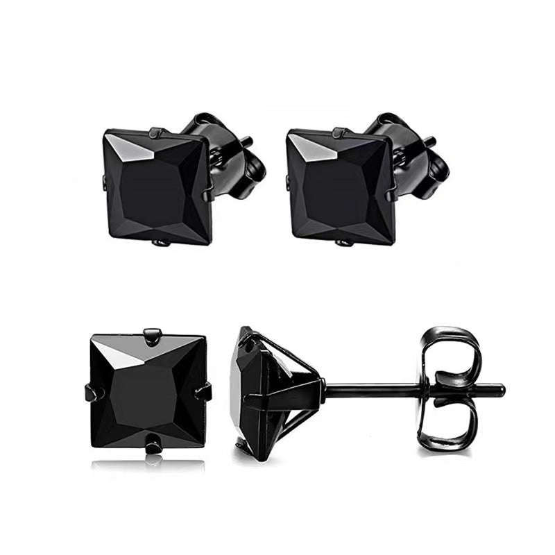 Titanium Square Zirconia Stud Earrings