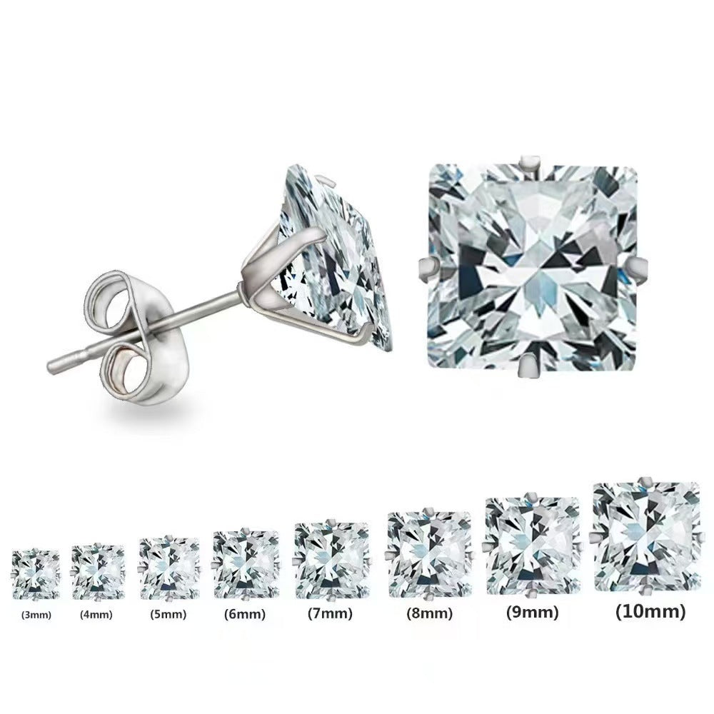 Titanium Square Zirconia Stud Earrings