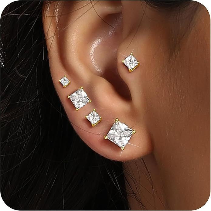 Titanium Hypoallergenic Square Zirconia Stud Earrings