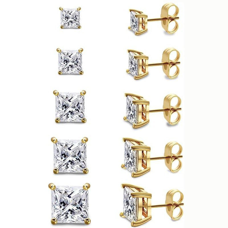 Titanium Hypoallergenic Square Zirconia Stud Earrings