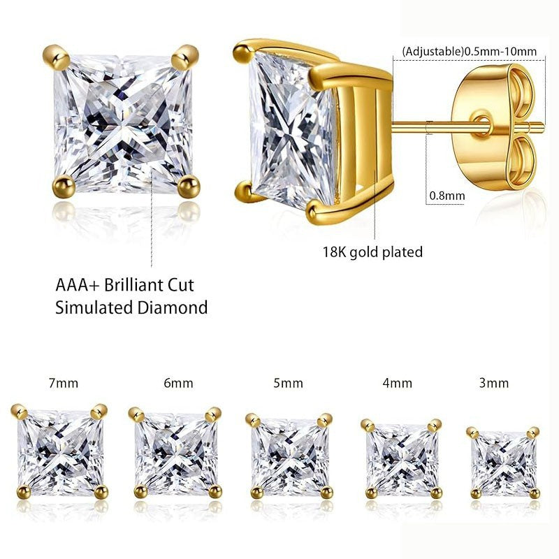 Titanium Hypoallergenic Square Zirconia Stud Earrings
