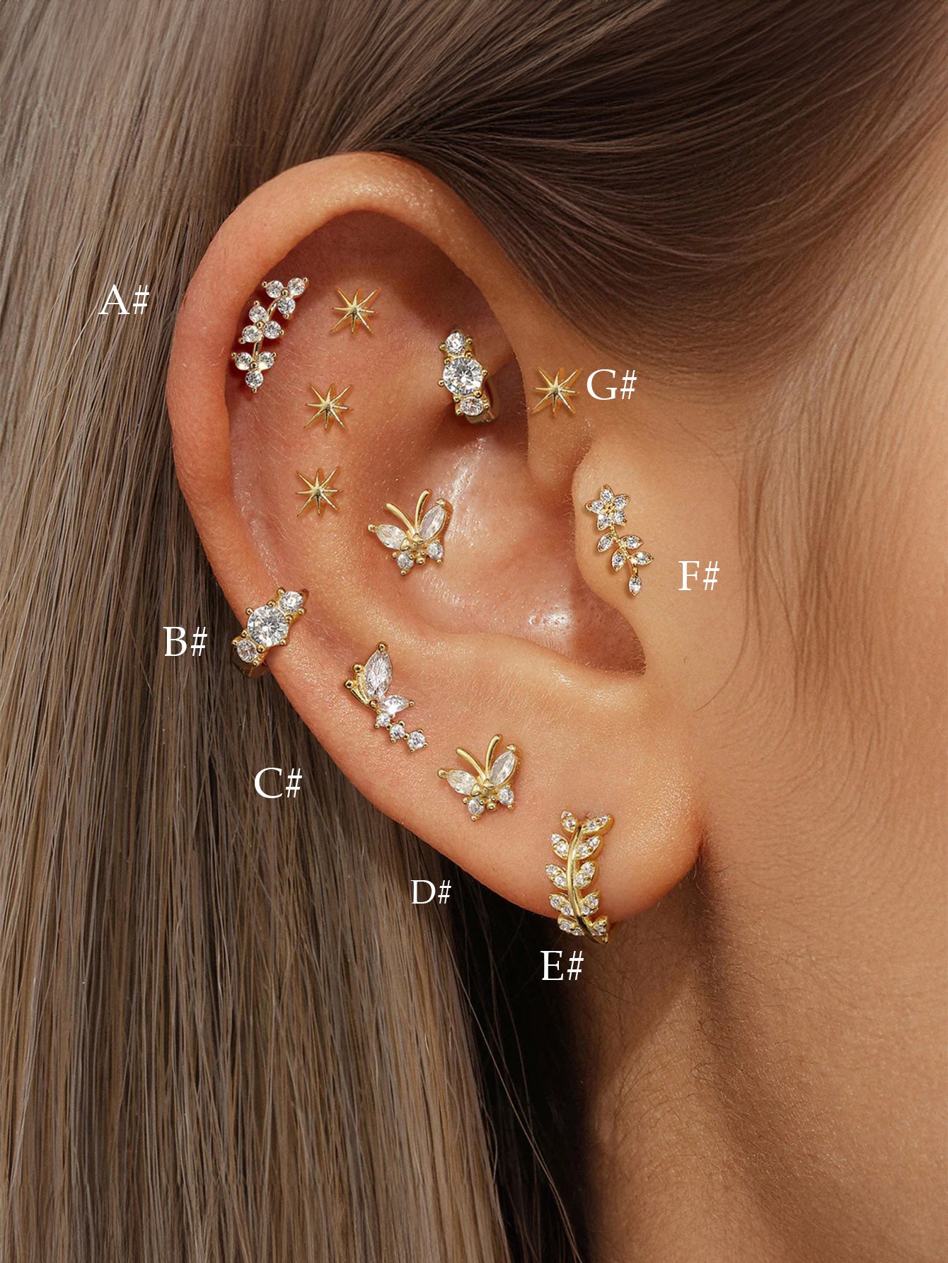 925 Sterling Silver Butterfly Flower Zirconia Pierced Earrings