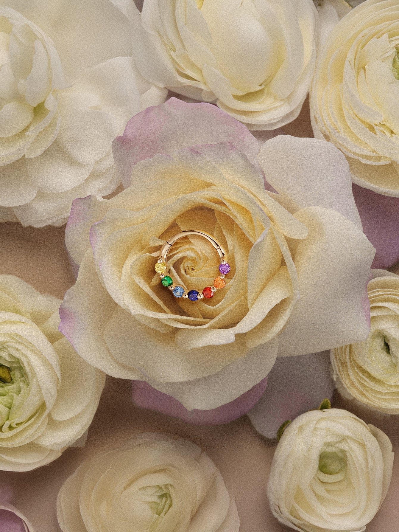 PETALS Color CZ  Hoop in 14K Soild Gold