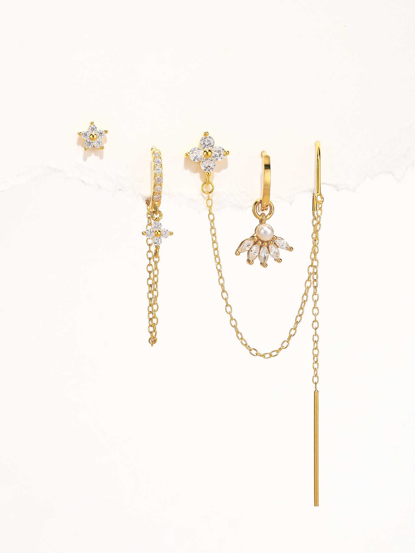 925 Sterling Silver Chain Flower Zircon Earrings