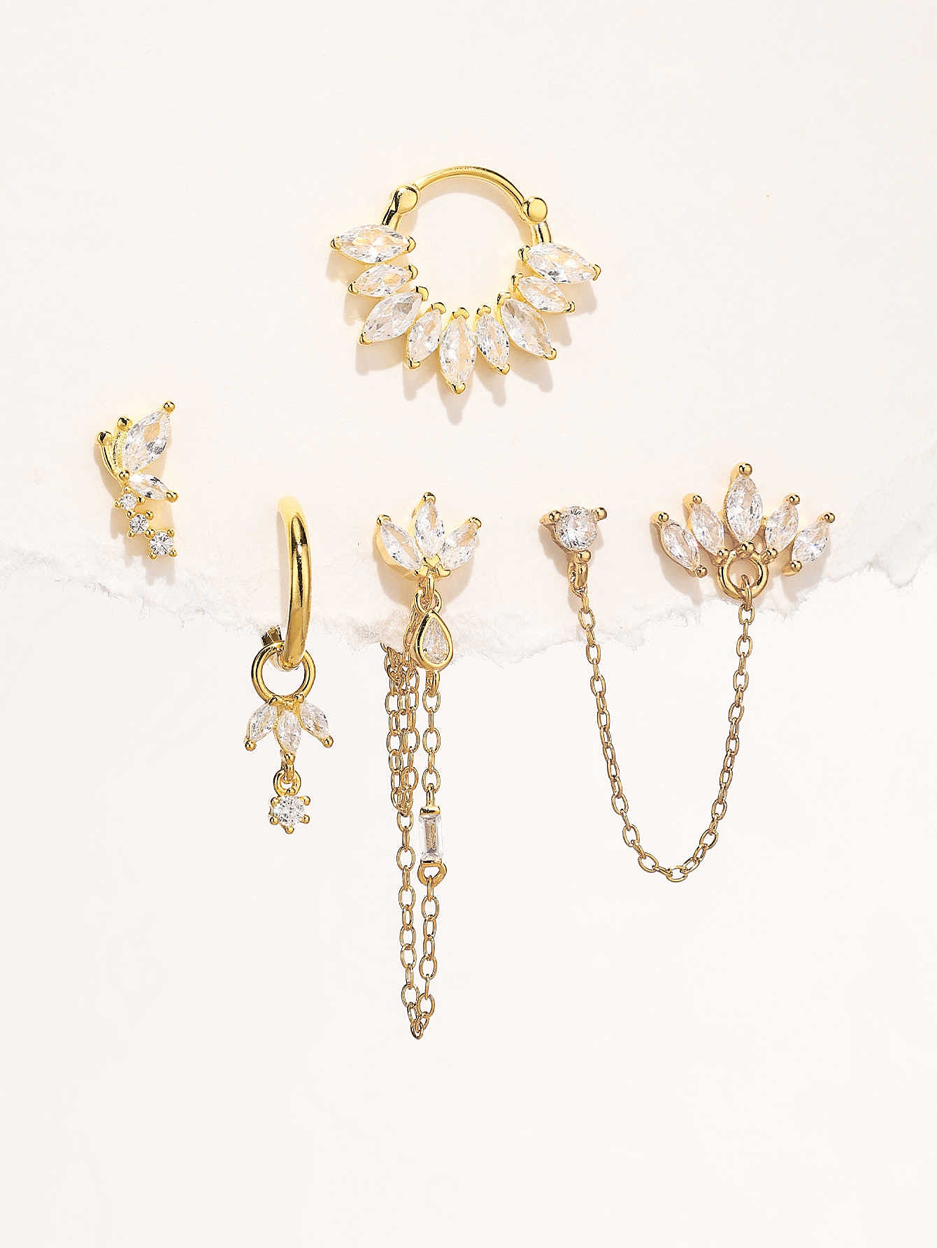 925 Sterling Silver Fashionable Versatile Flower 5 Piece Series