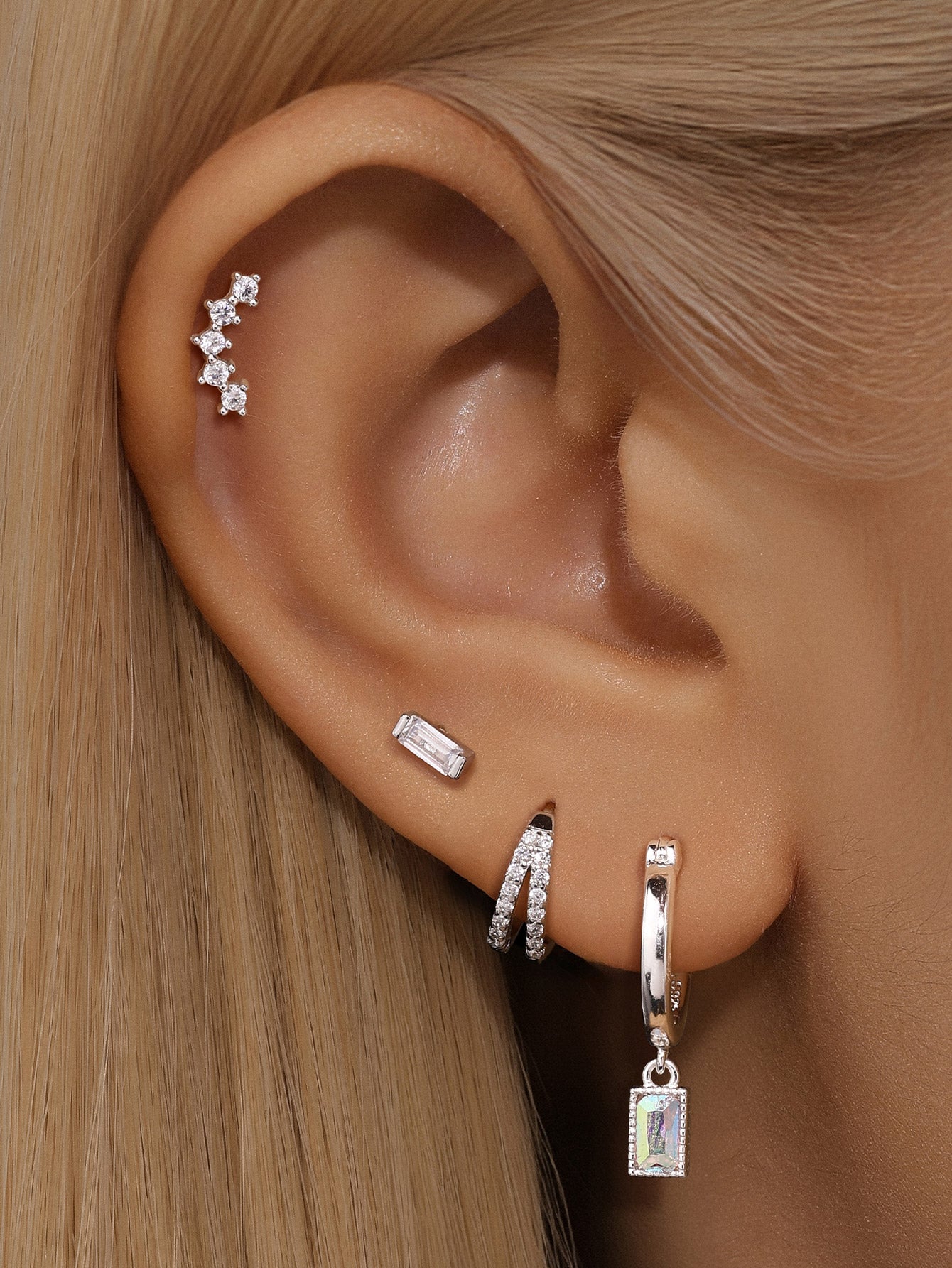 925 Sterling Silver Arch CZ Threaded Ear Piercing Stud