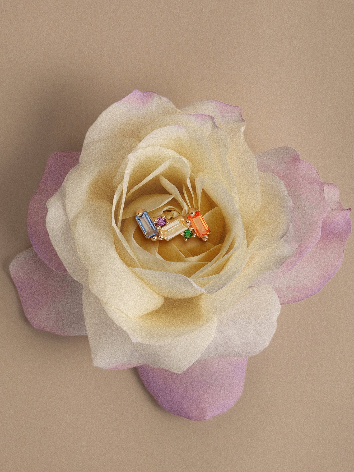 PETALS Rainbow Baguette Row CZ Flat back  in 14K Soild Gold