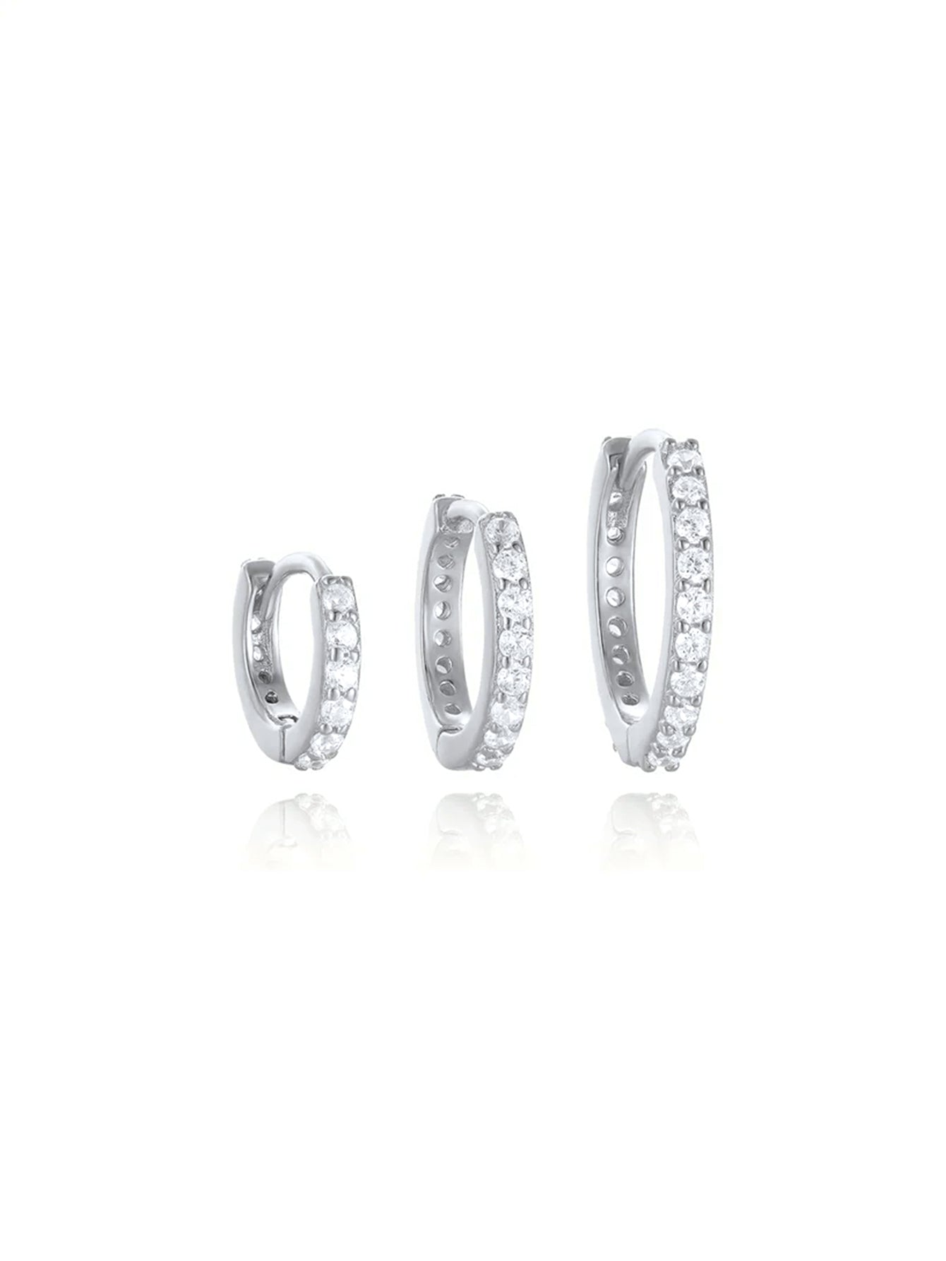925 Sterling Silver Multi Size Zircon Hoop Earring Set