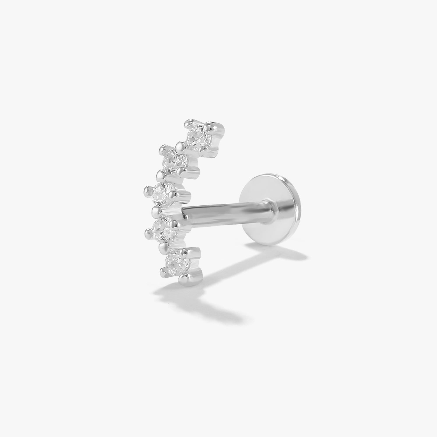 925 Sterling Silver Arch CZ Threaded Ear Piercing Stud