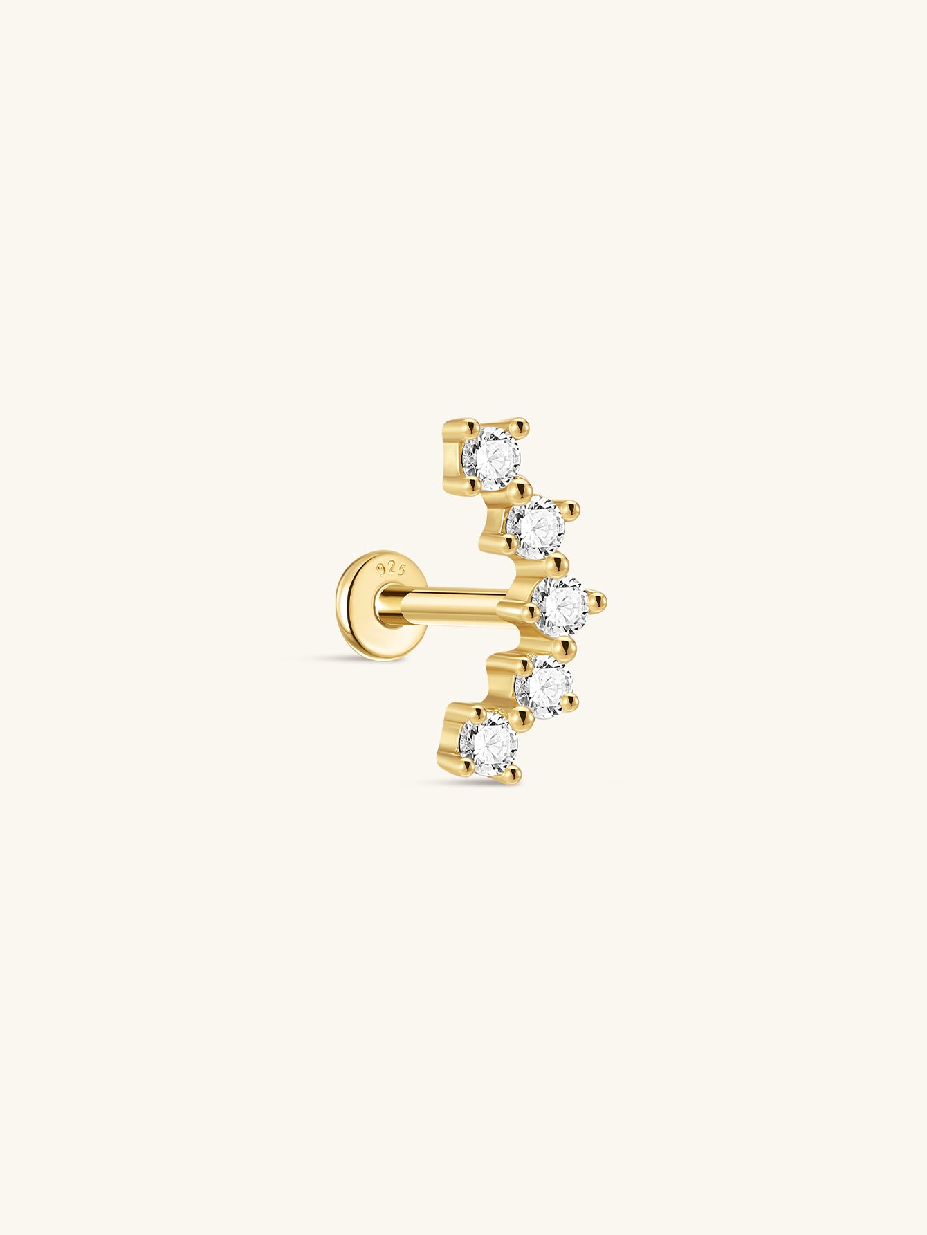 925 Sterling Silver Arch CZ Threaded Ear Piercing Stud