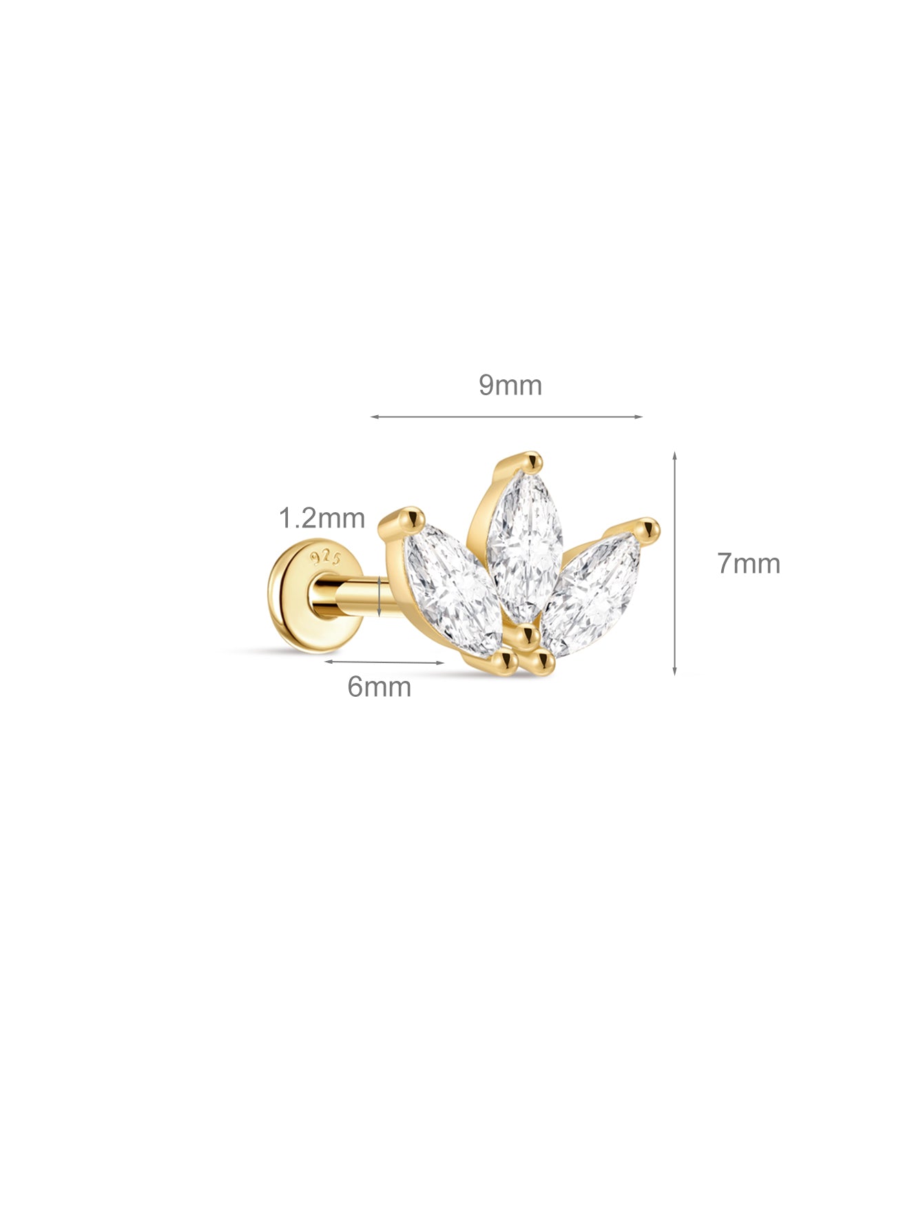 925 Sterling Silver Crown Zircon Heart Elegant Piercing Earring