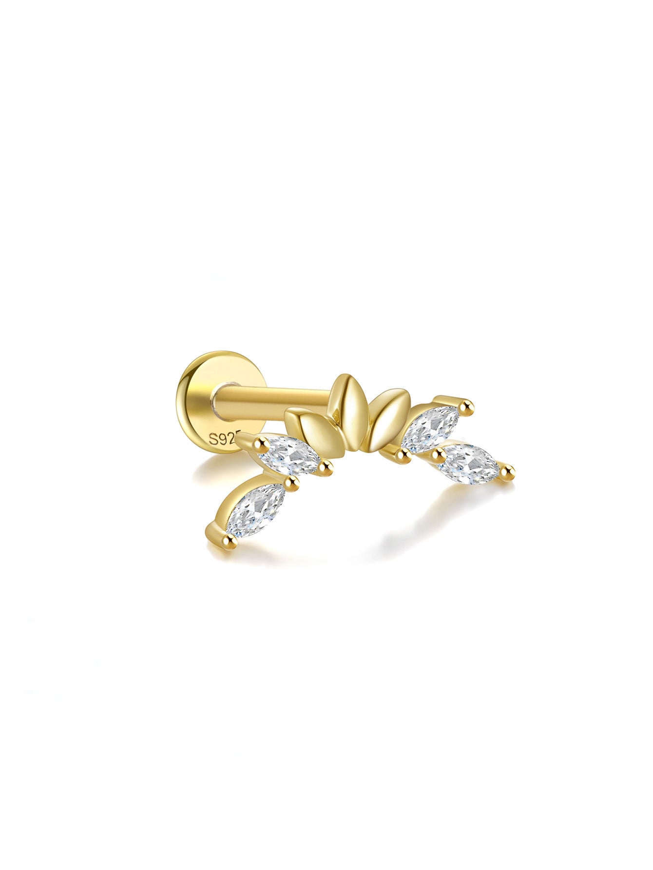 925 Sterling Silver Marquise Arch Zircon Threaded Ear Piercing Stud