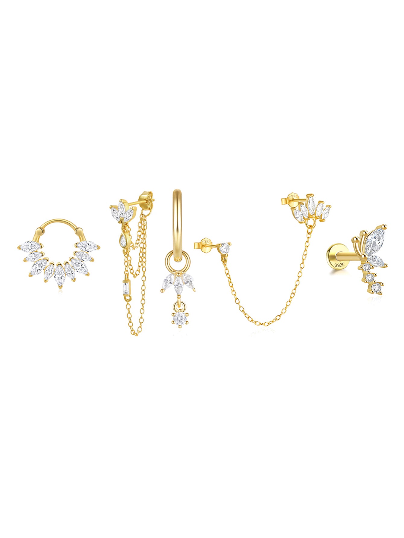 925 Sterling Silver Fashionable Versatile Flower 5 Piece Series