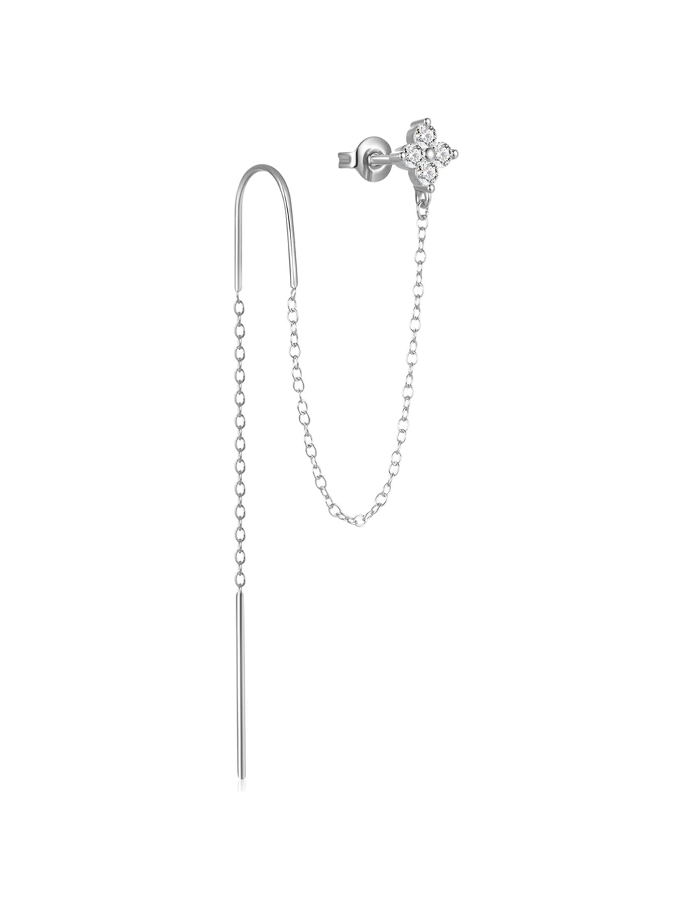 925 Sterling Silver Chain Flower Zircon Earrings