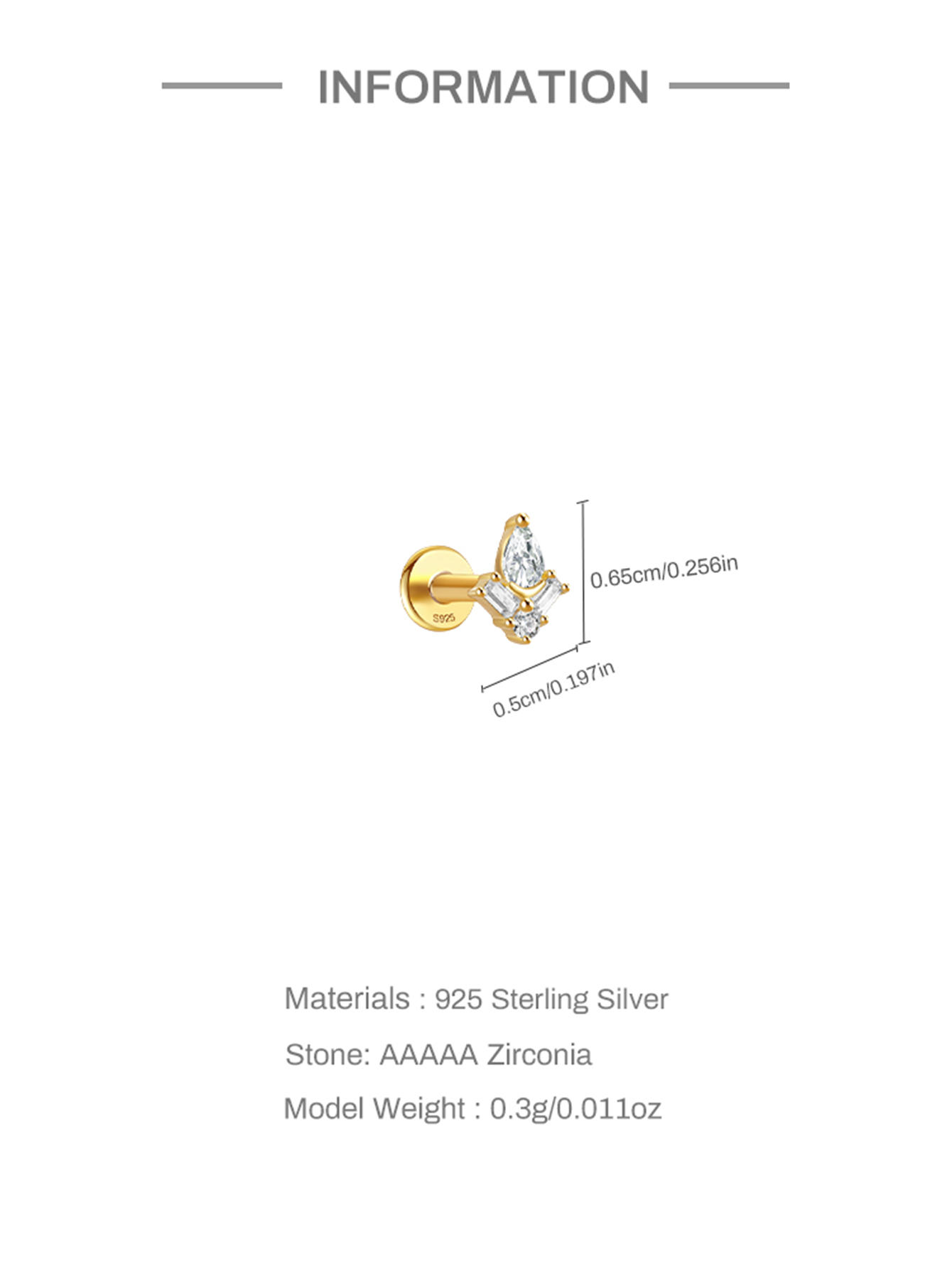 925 Everyday Matching Zircon Tassel Geometric 16g Pierced Thread Ear Cartilage Stud Earring