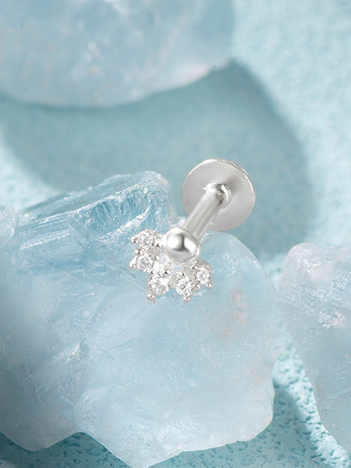 925 Everyday Matching Zircon Tassel Geometric 16g Pierced Thread Ear Cartilage Stud Earring