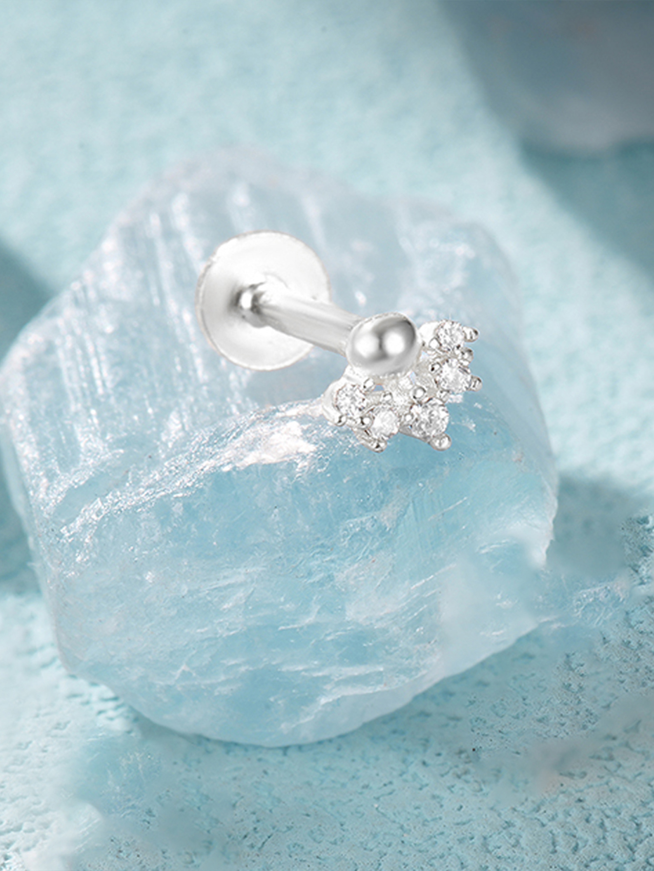 925 Everyday Matching Zircon Tassel Geometric 16g Pierced Thread Ear Cartilage Stud Earring