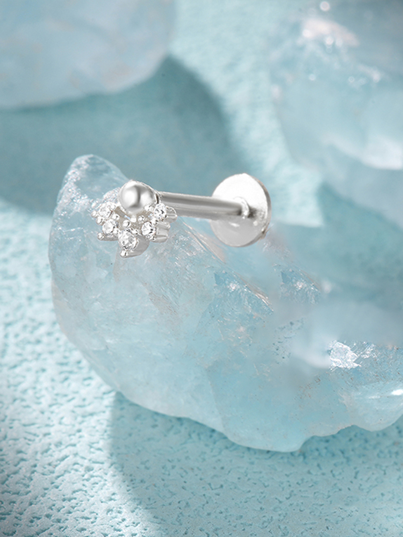 925 Everyday Matching Zircon Tassel Geometric 16g Pierced Thread Ear Cartilage Stud Earring