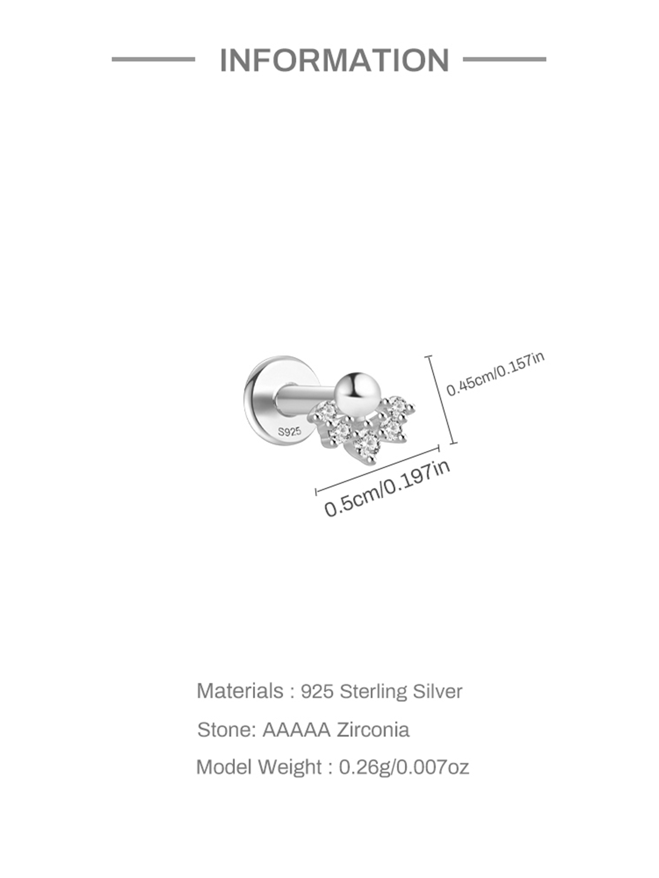 925 Everyday Matching Zircon Tassel Geometric 16g Pierced Thread Ear Cartilage Stud Earring