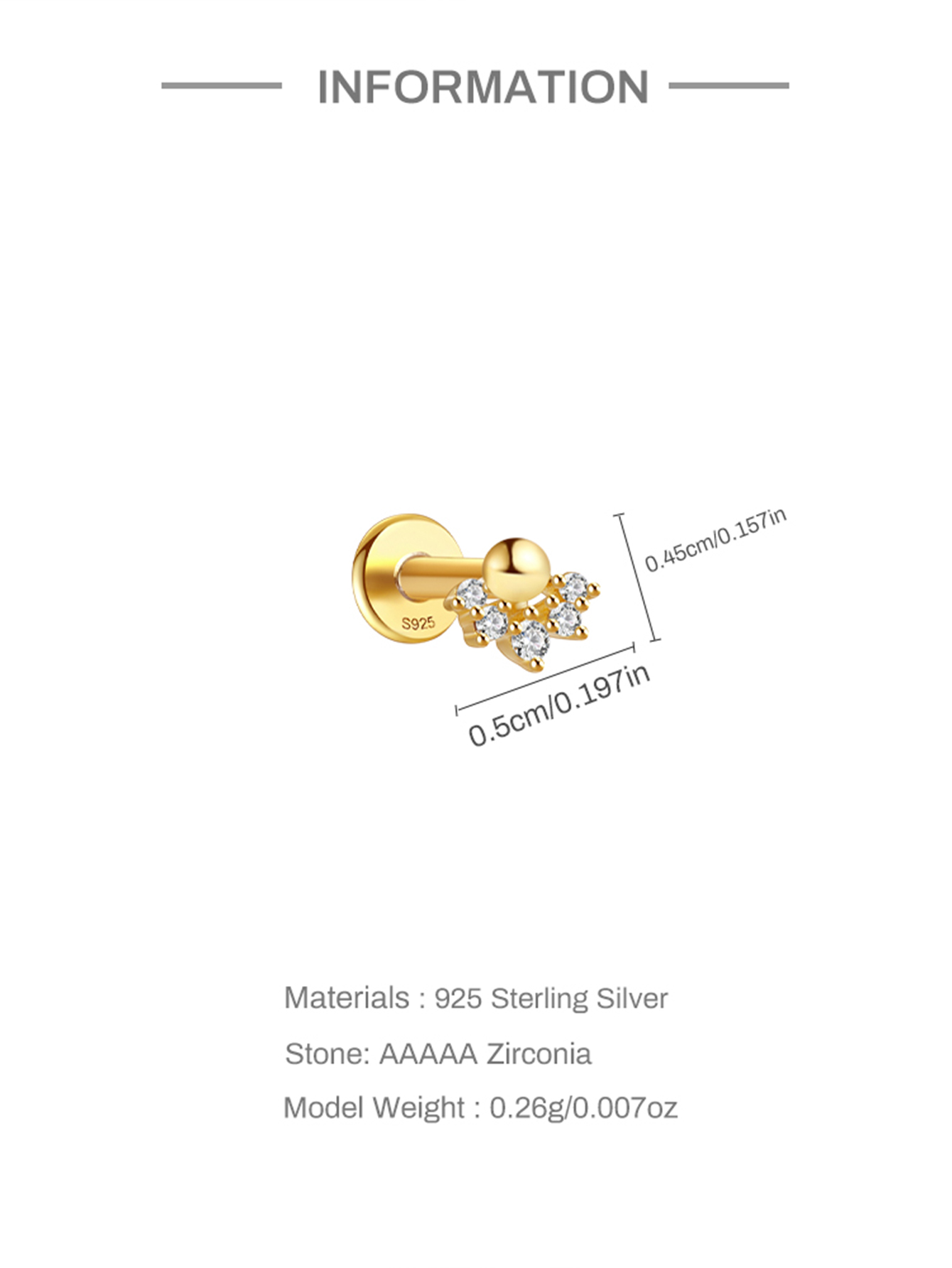 925 Everyday Matching Zircon Tassel Geometric 16g Pierced Thread Ear Cartilage Stud Earring