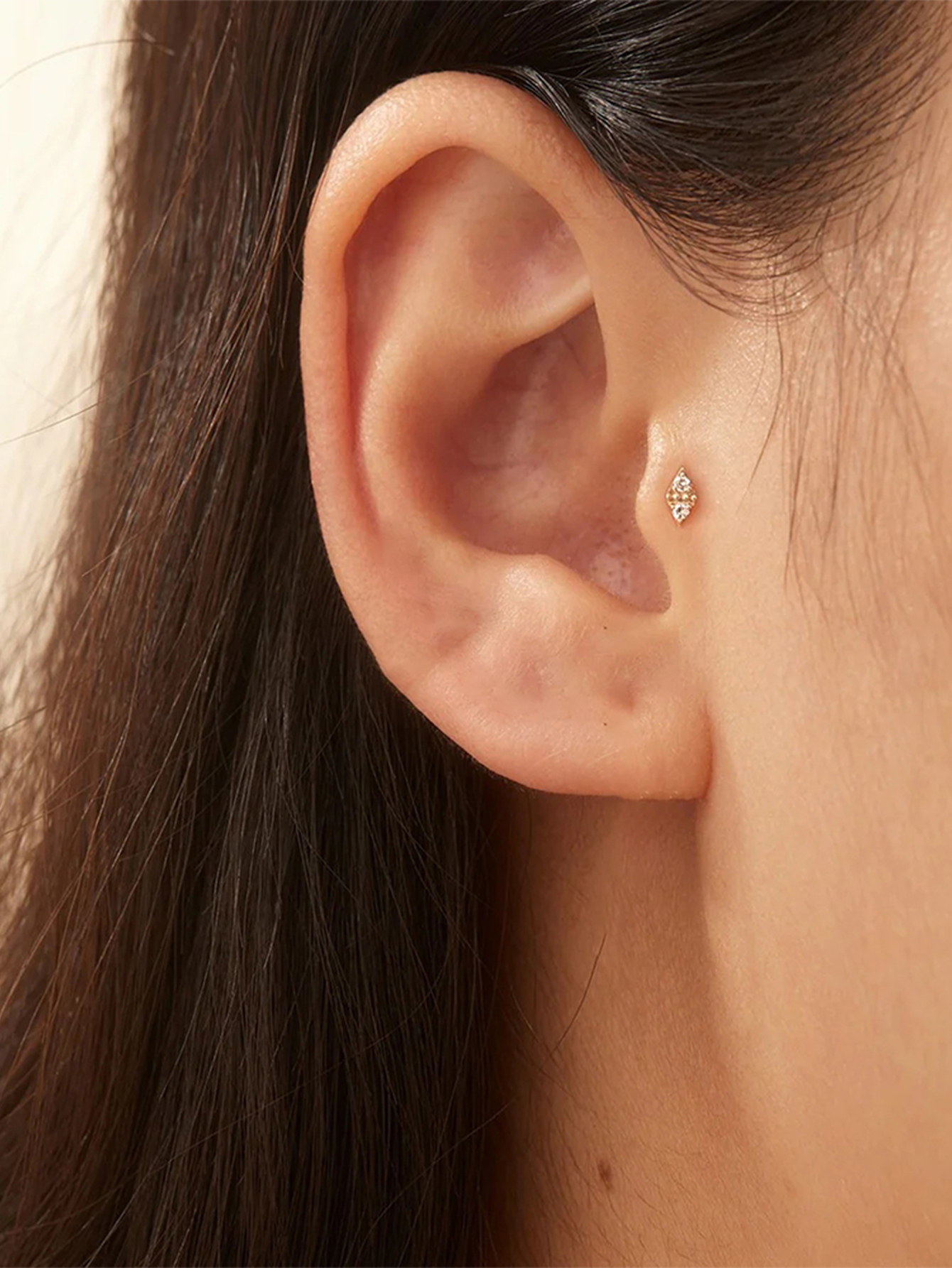 925 Zircon Tassel Pierced Thread Ear Cartilage Stud Earring