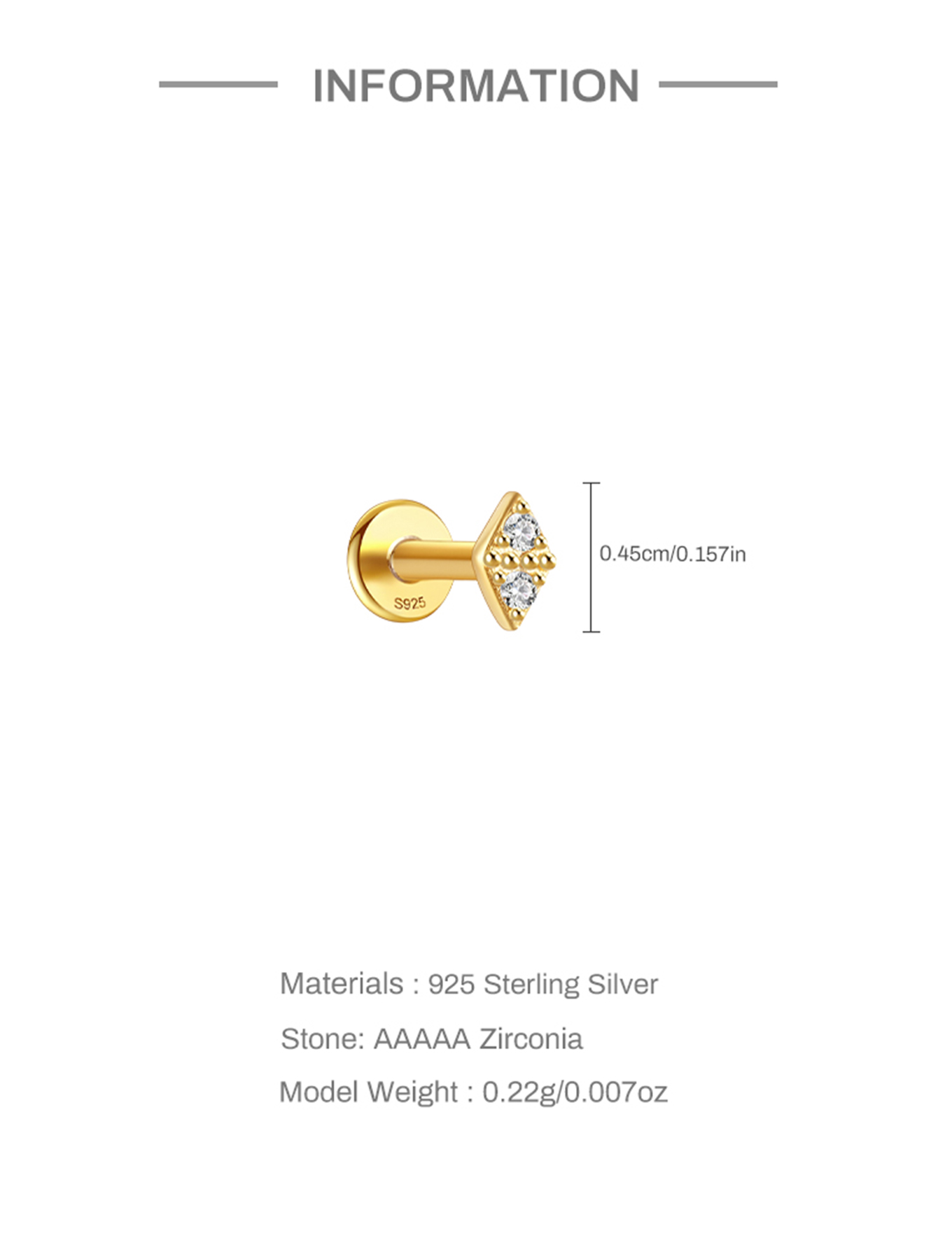 925 Zircon Tassel Pierced Thread Ear Cartilage Stud Earring