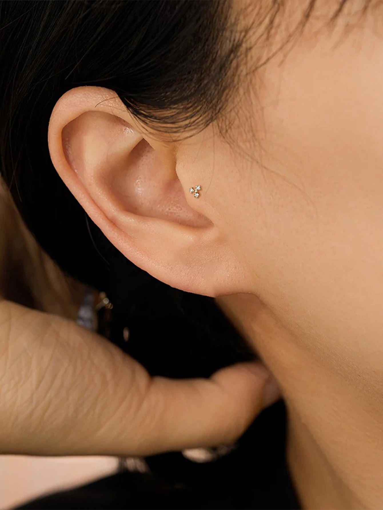 925 Zircon Tassel Pierced Thread Ear Cartilage Stud Earring