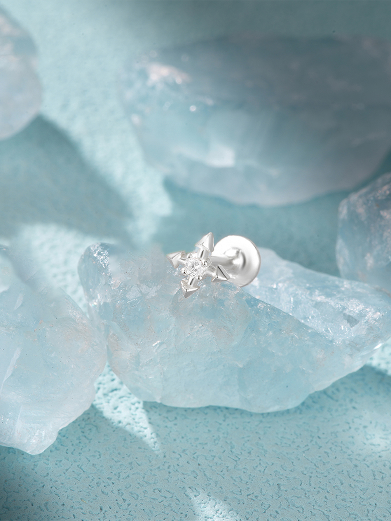 925 Zircon Tassel Pierced Thread Ear Cartilage Stud Earring