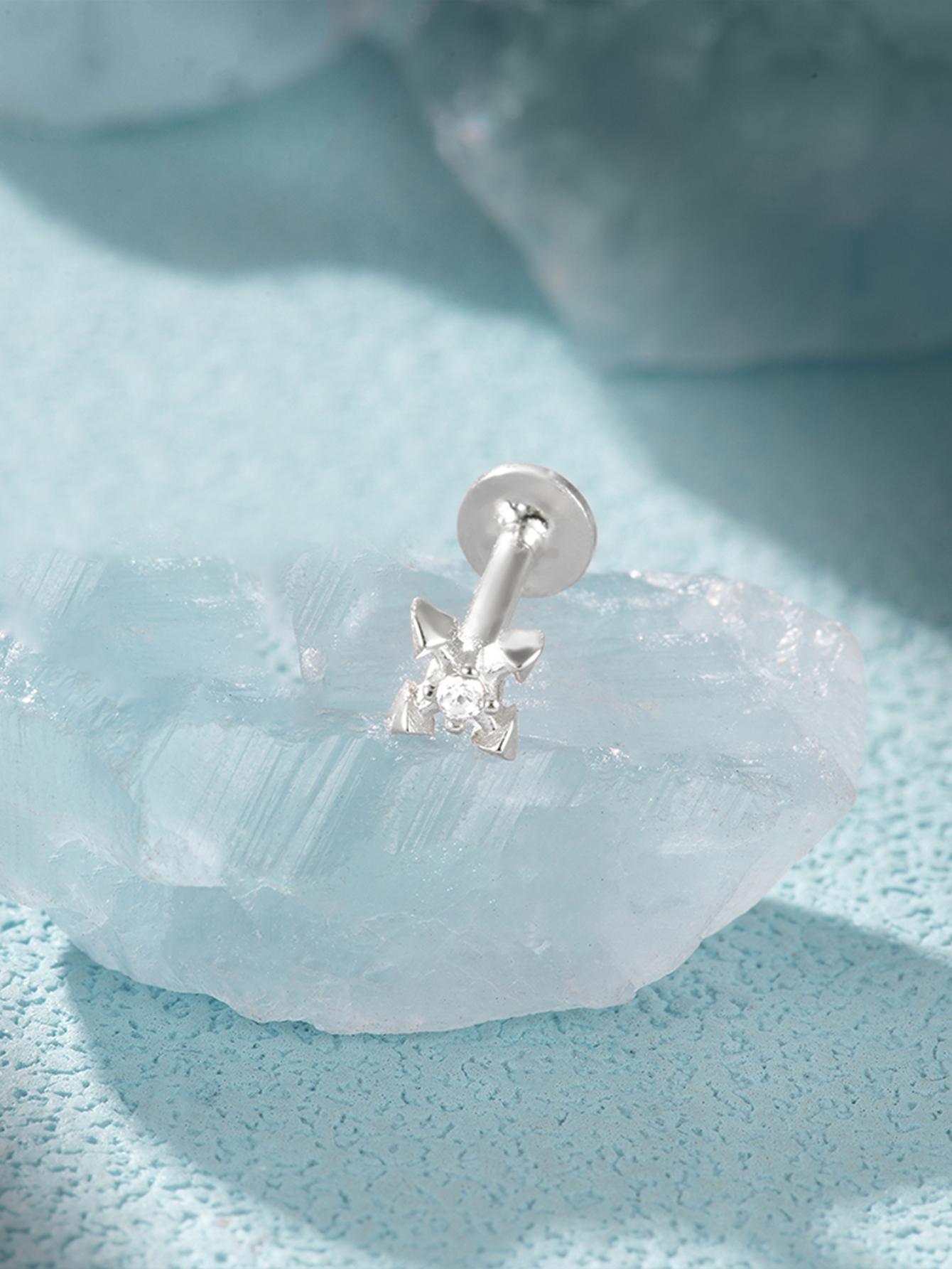 925 Zircon Tassel Pierced Thread Ear Cartilage Stud Earring