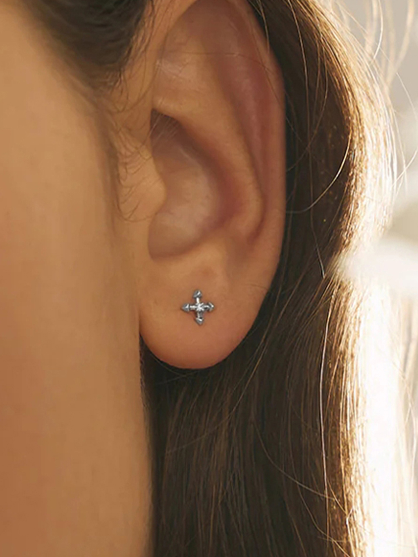 925 Zircon Tassel Pierced Thread Ear Cartilage Stud Earring