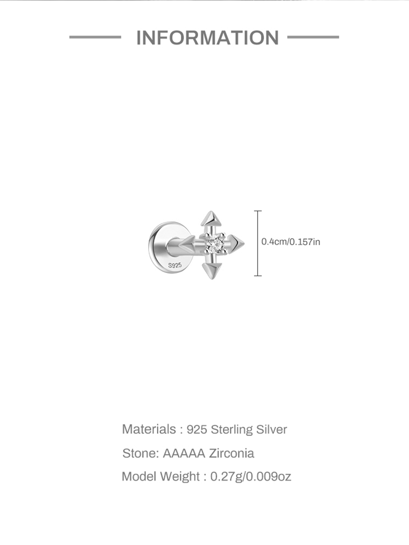 925 Zircon Tassel Pierced Thread Ear Cartilage Stud Earring