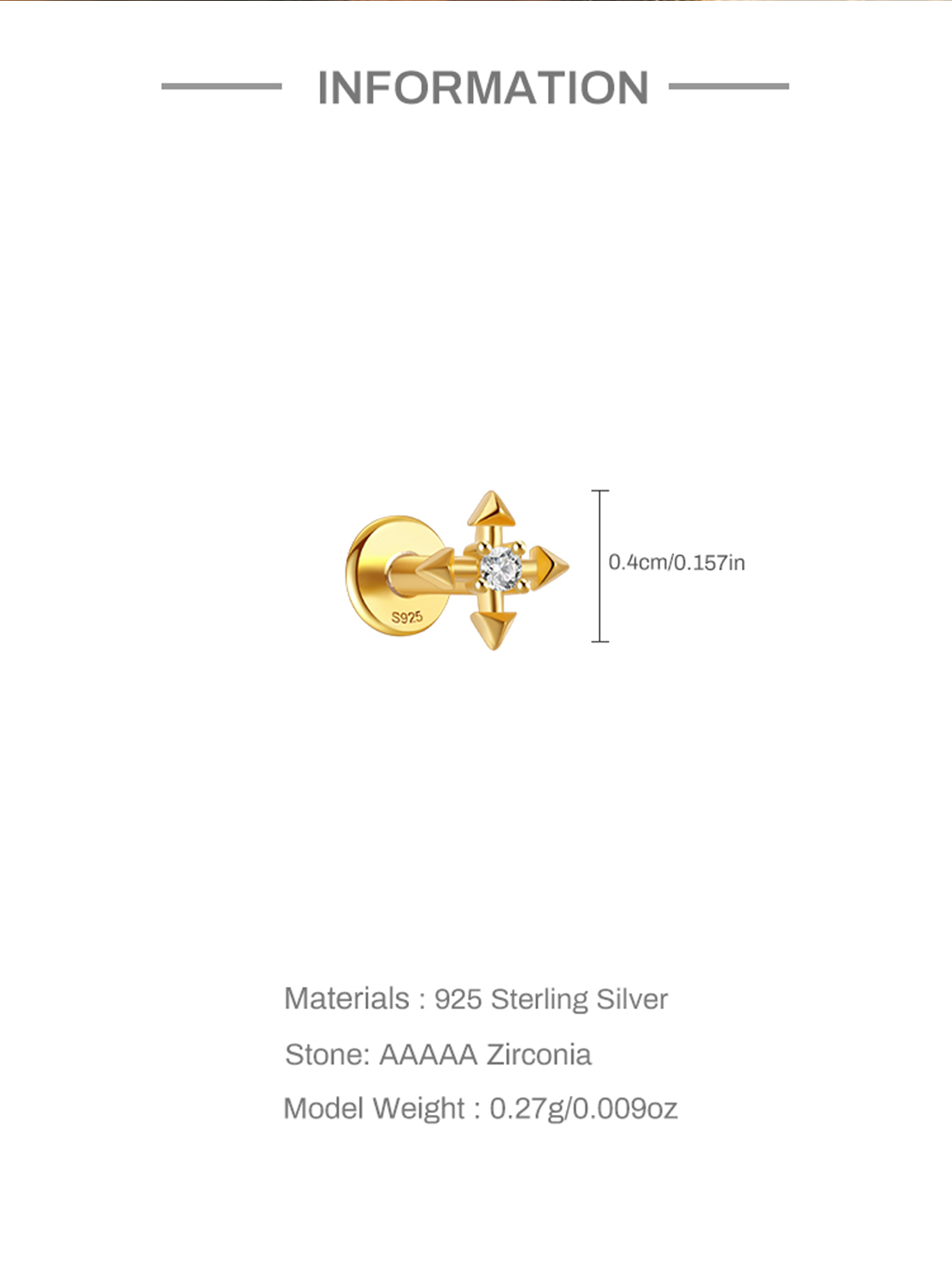 925 Zircon Tassel Pierced Thread Ear Cartilage Stud Earring