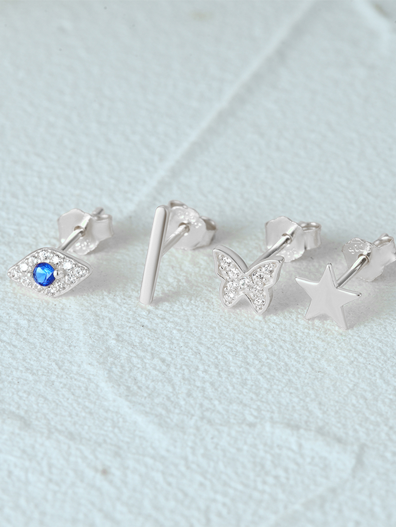 925 Sterling Pearl Butterfly Chain Diamond Cartilage Spiral Piercing Earrings