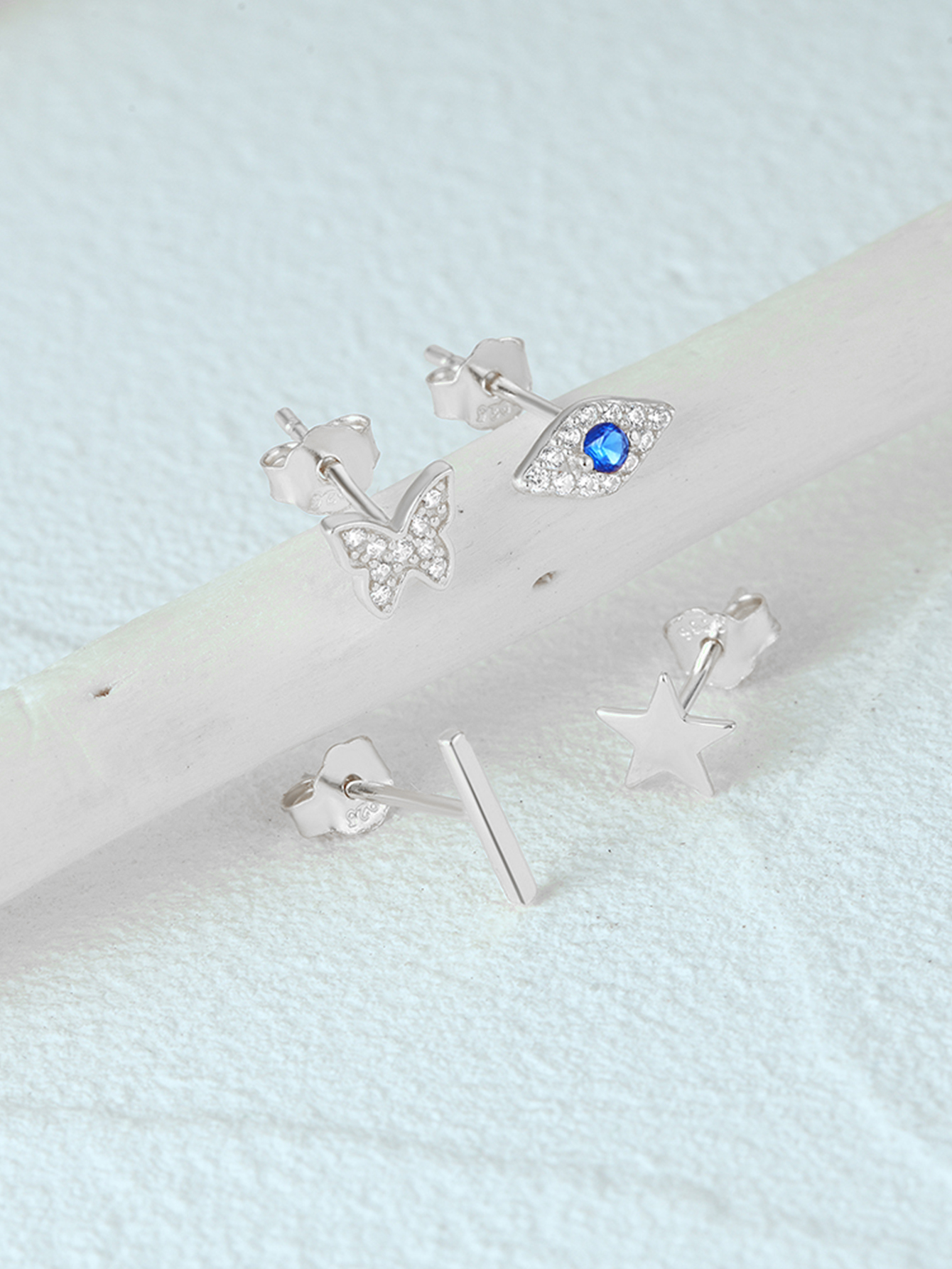 925 Sterling Pearl Butterfly Chain Diamond Cartilage Spiral Piercing Earrings