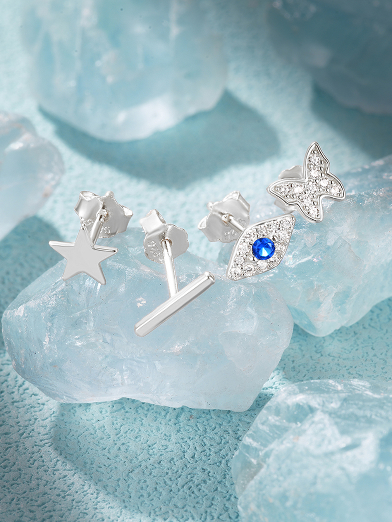 925 Sterling Pearl Butterfly Chain Diamond Cartilage Spiral Piercing Earrings