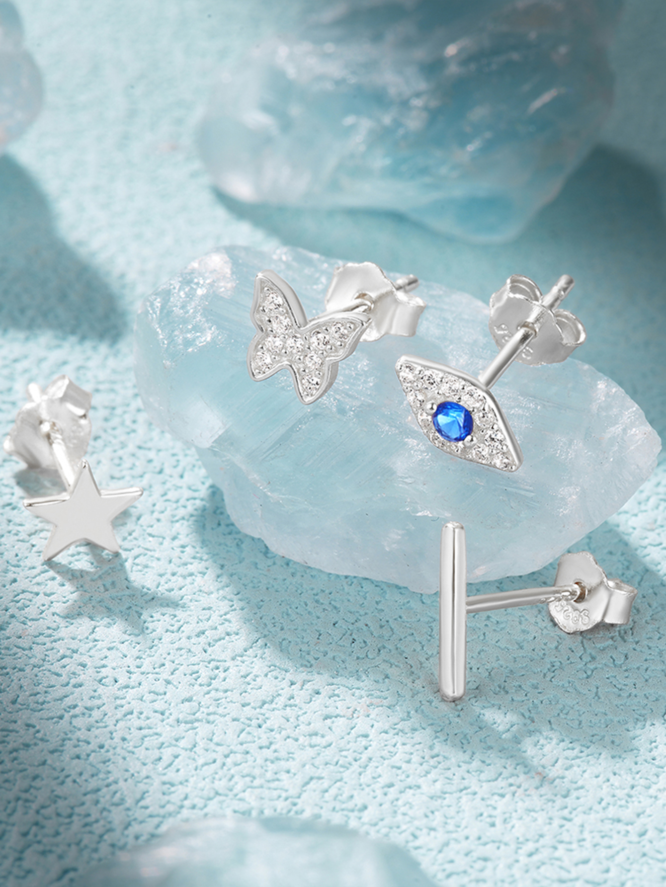 925 Sterling Pearl Butterfly Chain Diamond Cartilage Spiral Piercing Earrings