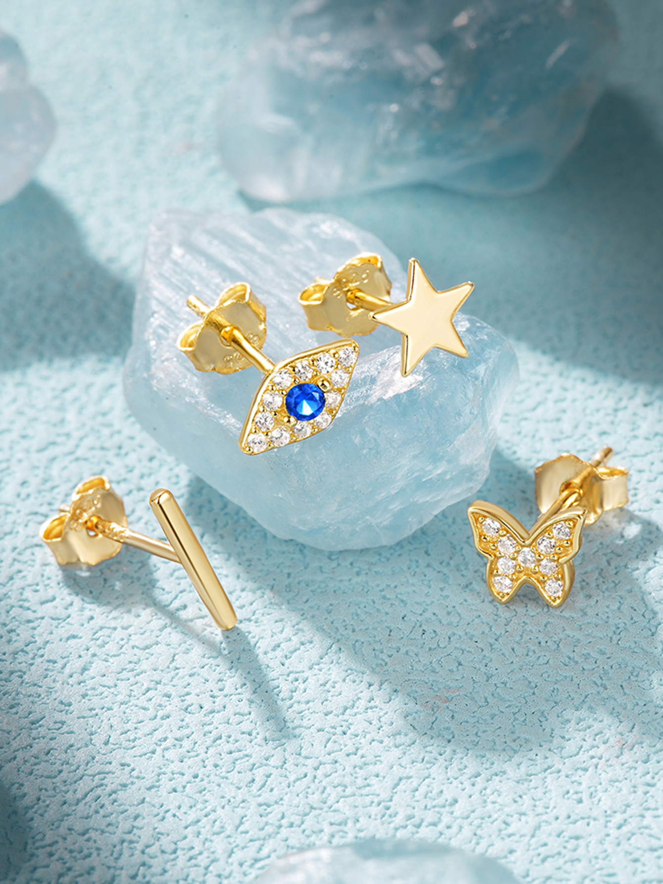 925 Sterling Pearl Butterfly Chain Diamond Cartilage Spiral Piercing Earrings