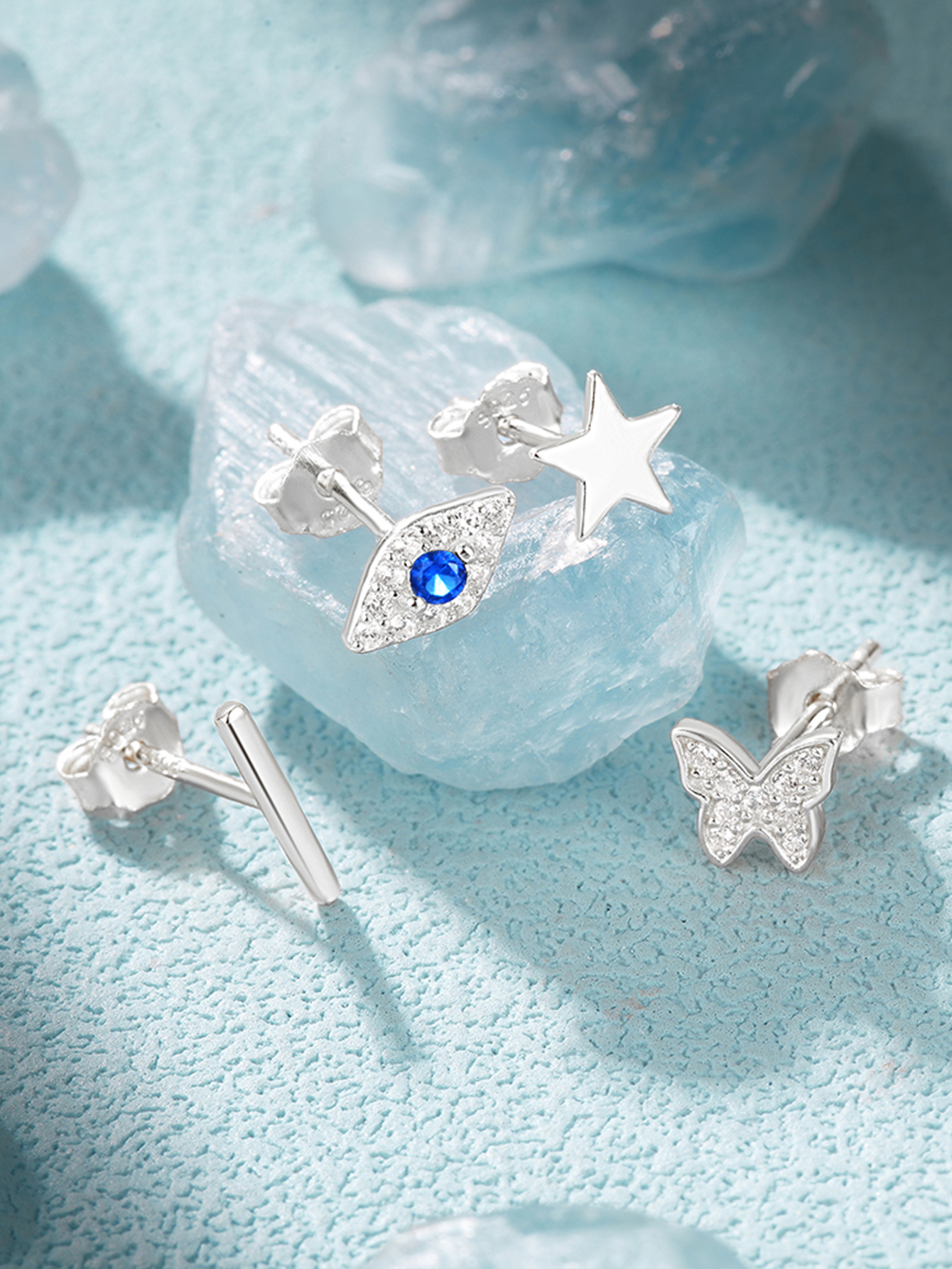 925 Sterling Pearl Butterfly Chain Diamond Cartilage Spiral Piercing Earrings