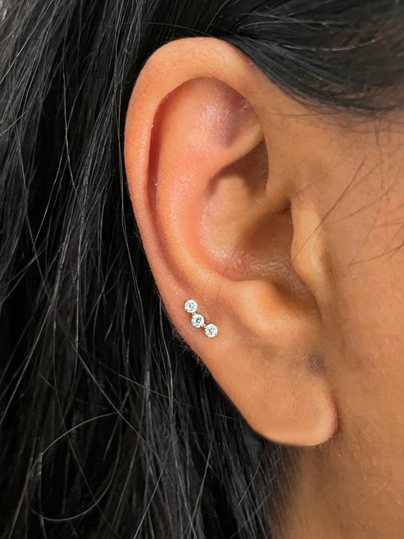 925 Sterling Silver Trio Zircon Reversible Ear Piercing Stud