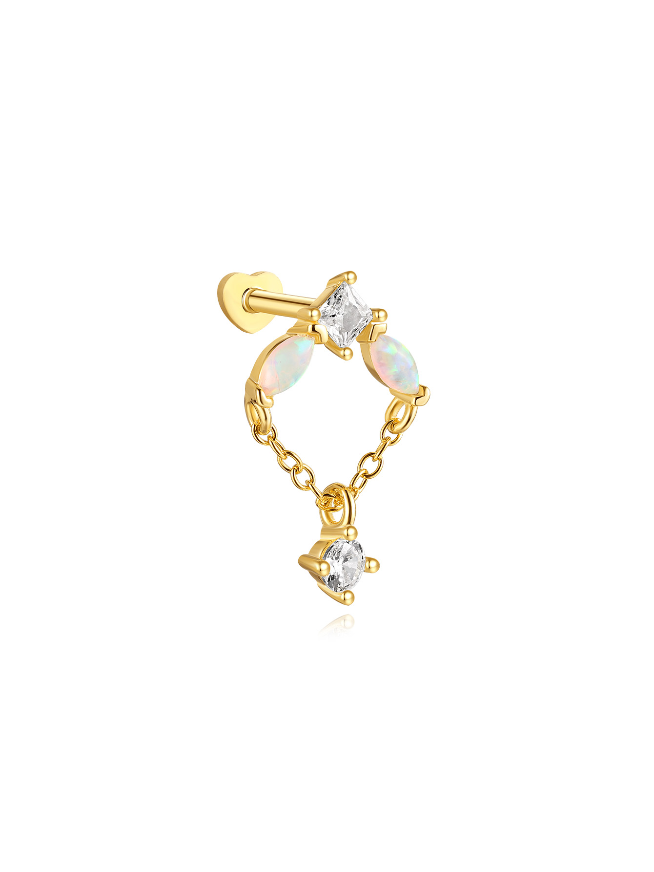 925 Opal Flat-head Threaded Cartilage Piercing Earring