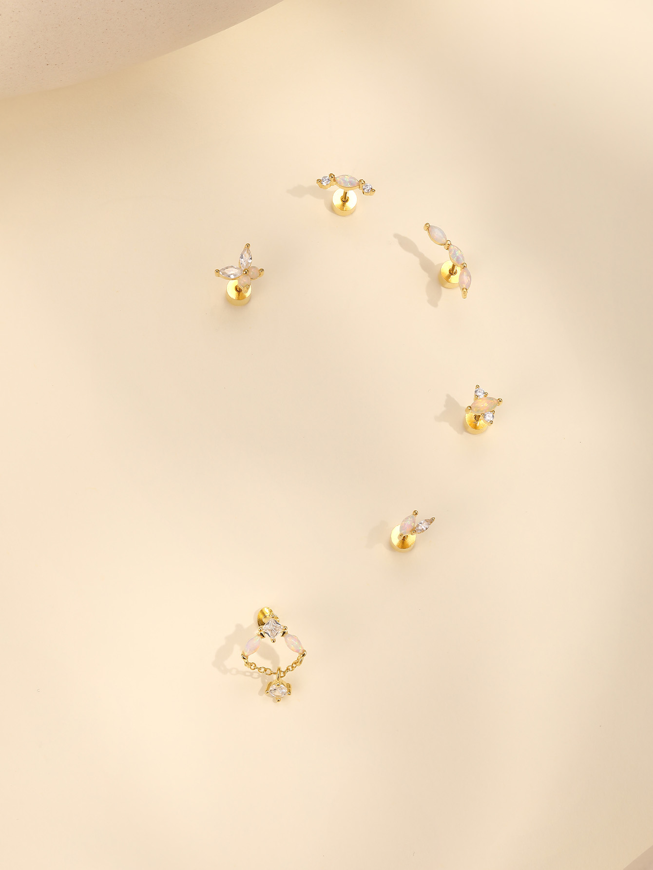 925 Opal Flat-head Threaded Cartilage Piercing Earring