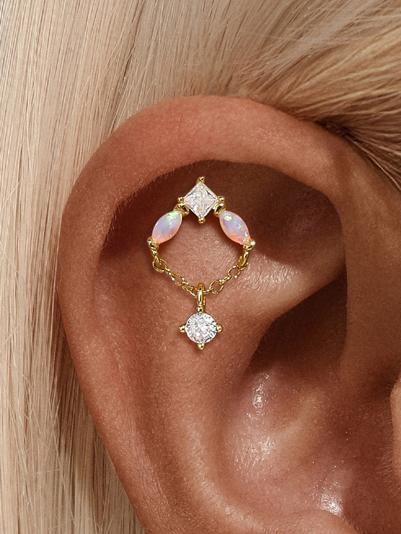 925 Opal Flat-head Threaded Cartilage Piercing Earring