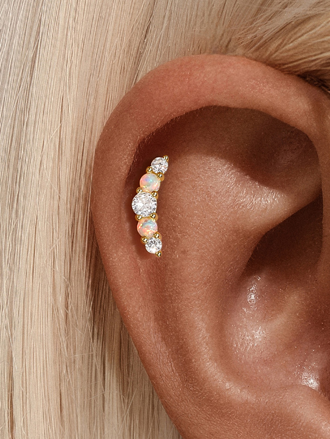 925 Opal Flat-head Threaded Cartilage Piercing Earring