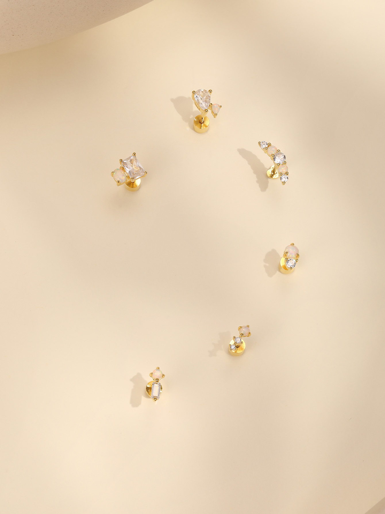 [Copy]925 Opal Flat-head Threaded Cartilage Piercing Earring